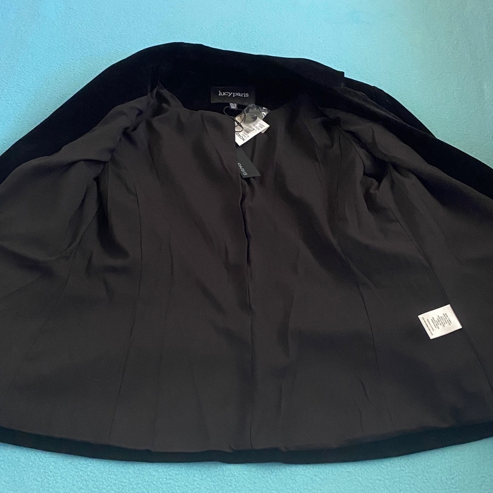 LUCY PARIS velvet black blazer coat one button closure pockets NWT NEW size M - Picture 3 of 11